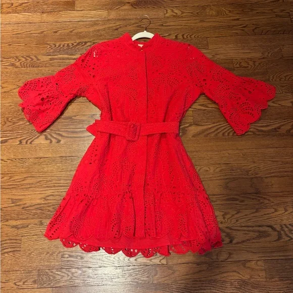 FARM Rio | Dresses | Farm Rio Red Eyeletlace Mini Dress | Poshmark